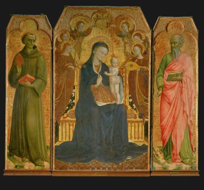 ポリプティク中央：聖母子像に囲まれた... 作： サセッタ（c.1392 1450）