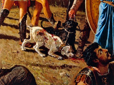 戦場の犬」、フランチェスコ・サヴェリオ・アルタムラ（1822-1897）作「マリウスの凱旋」の細部、油彩・キャンバス、234x352cm、イタリア 作： Saverio Altamura