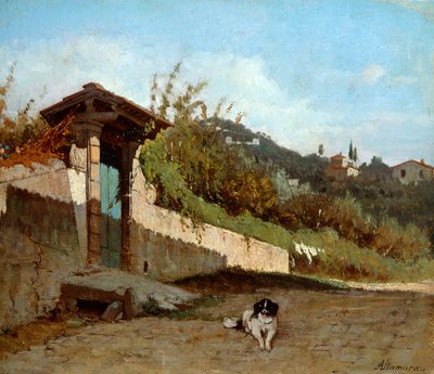 フランチェスコ・サヴェリオ・アルタムラ（1826-1897）作「トスカーナの別荘のポルティコ」、油彩・キャンバス、23x27cm。 作： Saverio Altamura