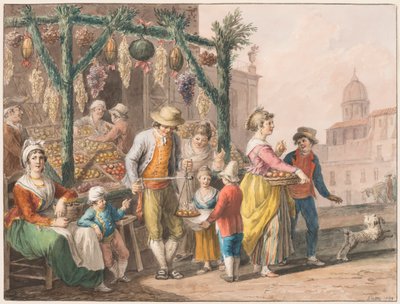 水の色; クリスマスのナポリのフルーツ屋台 作： Saverio della Gatta