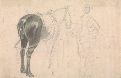 厩舎の若者に抱かれる農場の馬 作： Sawrey Gilpin