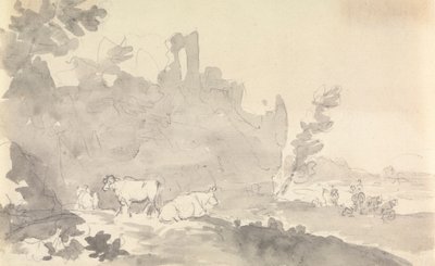 前景に牛がいる風景 作： Sawrey Gilpin
