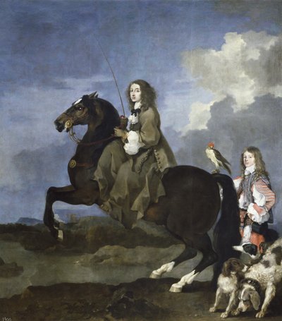スウェーデンのクリスティーナ女王の肖像1626-1689乗馬、1653-1654 作： Sébastien Bourdon