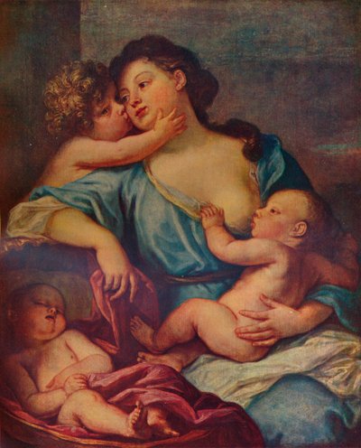 女性と3人の子供の肖像画、17世紀、1907年 作： Sébastien Bourdon