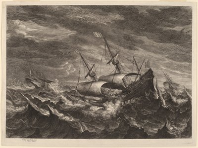 嵐の中の帆船 作： Schelte Adams Bolswert after Andries van Eertvelt
