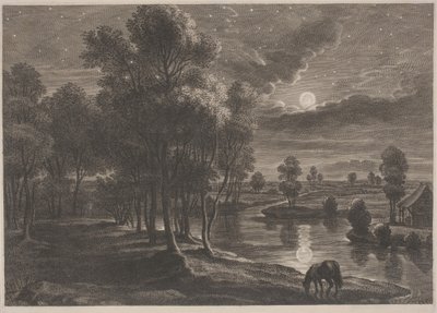 月明かりに照らされた川の風景 作： Schelte Adams Bolswert, after Sir Peter Paul Rubens