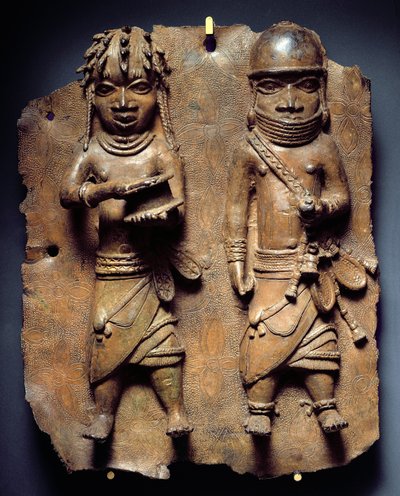 Benin Plaque, rituaali Oban mystisen voiman vahvistamiseksi, Nigeria (messinki) 作： School African