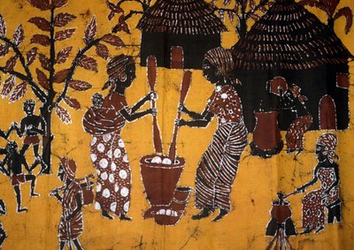 ろうけつ染め技法を用いた布、東郷の手工芸品 作： School African