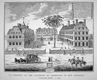 ハーバード・カレッジ（マサチューセッツ州ケンブリッジ）1739年頃（リトグラフ 作： School American