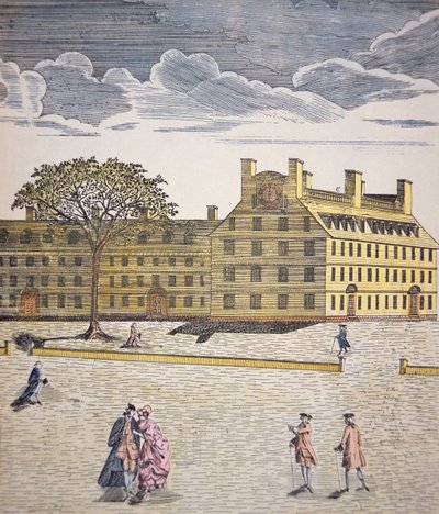 ハーバード・カレッジ（マサチューセッツ州ケンブリッジ）1740年頃（カラーリトグラフ 作： School American
