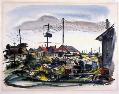 ランバー キャンプ (オフホワイトの紙に水彩) 作： School American