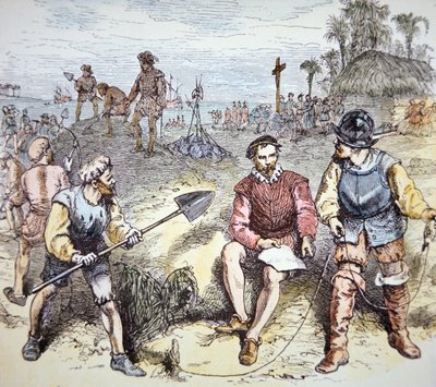 1565年、スペイン人によるフロリダ州セントオーガスティンの創設（カラーリトグラフ 作： School American