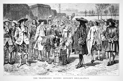 1689年、ライスラー宣言に署名するトレインバンズ（版画） 作： School American