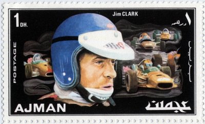 スコットランドの自動車ドライバー、ジム・クラーク（1936-1968）を象徴するアラブ首長国連邦の切手 作： School Arabic
