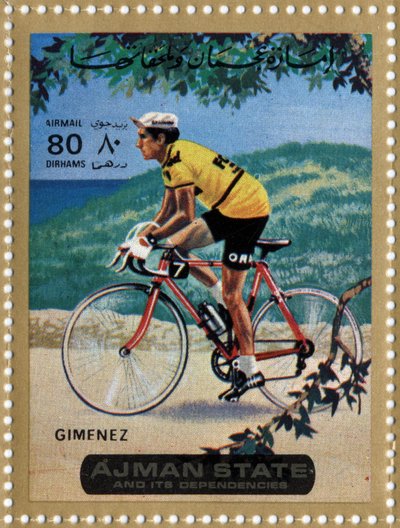 UAEの自転車競技者フリオ・ヒメネス（Ne 1934）の切手 作： School Arabic