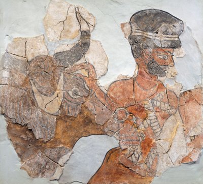 シリアのマリ (現在のテル ハリリ) 遺跡からの生贄を描いたフレスコ画 作： School Assyrian