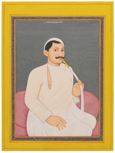 Cooch Bewar の Dewan である Ram Chandra Lahiri の座っている肖像画 (1829 - 1842 年、1840 年頃 (紙に金で強調された不透明な顔料) 作： School Bengali