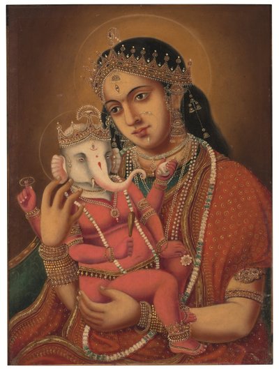 無題（Ganesh Janani）、c。 19世紀後半（キャンバスに油彩） 作： School Bengali