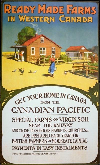 西部カナダの既製農場」の広告ポスター、1900年頃（カラーリトグラフ 作： School Canadian