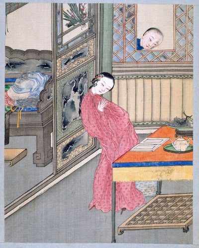 窓際で恋人を驚かせる男 (生地に色) 作： School Chinese