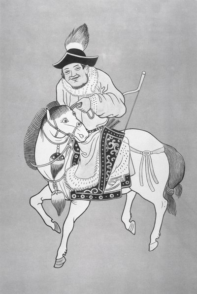 中国の絵を参考にしたモンゴルの馬の射手（リトグラフ 作： School Chinese