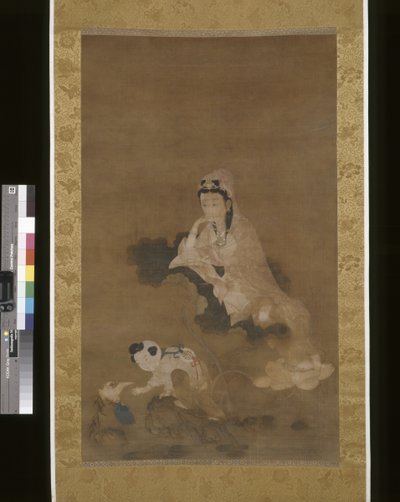 Avalokitesvara (Guanyin) On Lotus (シルクにインクとカラー) 作： School Chinese