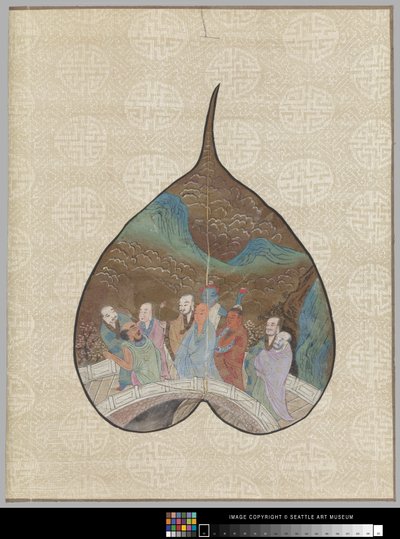 羅漢画のある菩提樹の葉（葉に墨と彩色 作： School Chinese