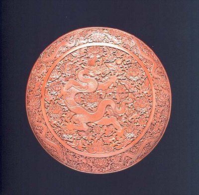 箱・蓋物 明時代 15世紀初頭 朱色の彫刻が施されている 作： School Chinese