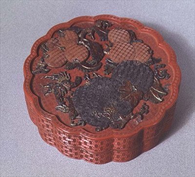 黄土色、緑、茶色の装飾が施された箱 作： School Chinese