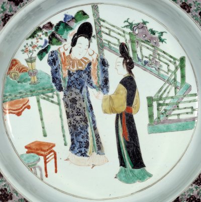 中国のアート。"優雅なスタイルの二人の女性" 18世紀の陶板パリ、ギメ美術館、国立アジア美術館 作： School Chinese