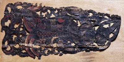 中国美術：南朝時代の芝居で中国人の影を演じるために切った牛革。パリ、ギメ美術館、アジア美術博物館 作： School Chinese