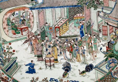 中国美術：コンサートのある伝統的なパーティー。磁器に描かれた絵画。18世紀パリ、ギメ美術館、国立アジア美術館 作： School Chinese