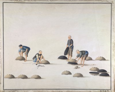 「金型の半分を閉じて金型を調べる」、中国で鋳鉄を製造、1820年頃（紙に水彩） 作： School Chinese