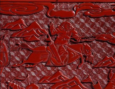 弓矢を描いた文書箱と蓋 明時代（赤漆の彫刻）（詳細）（142706-7参照） 作： School Chinese