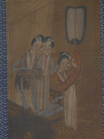 Cinco mulheres em uma procissão (tinta e cor sobre seda) 作： School Chinese