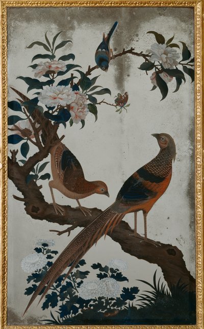 金のキジ、乾隆時代 c.1760 (銀色のガラスにエナメル) 作： School Chinese