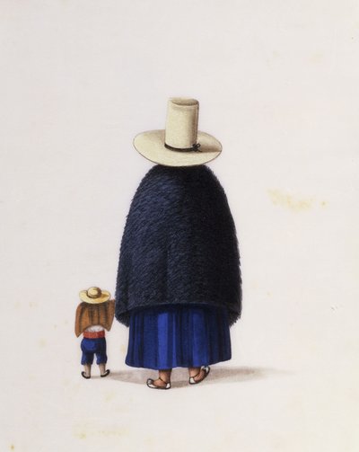 母と子、1860年頃（ライスペーパーの水彩画） 作： School Chinese