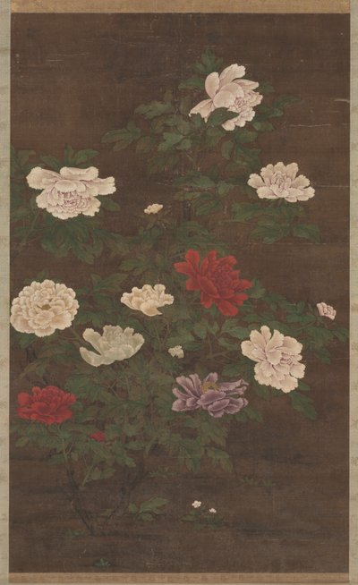 牡丹、掛軸、1200年代後半（巻物、インク、色を絹に吊るす） 作： School Chinese