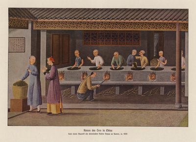 中国でのお茶の焙煎（カラーリトグラフ） 作： School Chinese