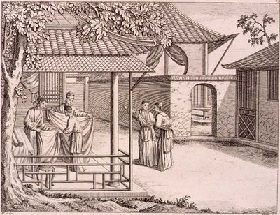 絹を織った後に売る」 中国 18世紀後半 木版画 作： School Chinese