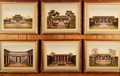 中国の6つの亭と中庭の風景セット 1780年頃（水彩画） 作： School Chinese