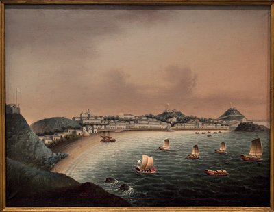 マカオ（中国）の厳格なルール。中国人画家による絵画、油彩・キャンバス、18世紀初頭。ロッテルダム（オランダ）の海洋博物館。 作： School Chinese