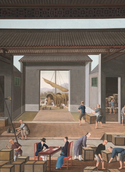 紅茶の製造風景、1820年頃（絹本、ボディカラー、金彩、紙） 作： School Chinese