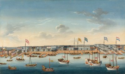 カントンの香港、1780年頃（キャンバスに油彩） 作： School Chinese