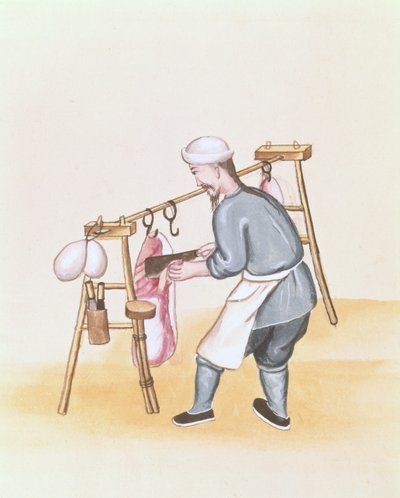肉売り」（北京の路上電話の本より）1785年頃（水彩・ガッシュ・紙 作： School Chinese