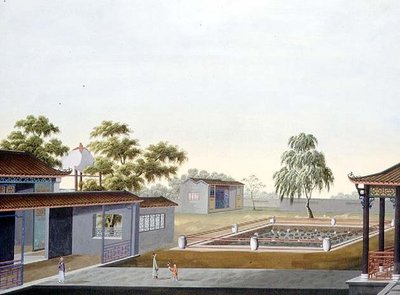 壁のある庭」1820年～40年頃（紙に水彩） 作： School Chinese