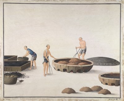 「金型が赤くなったら外す」、中国で鋳鉄を製造、1820年頃（紙に水彩） 作： School Chinese