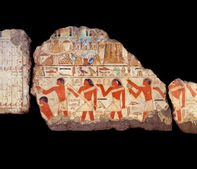 古代エジプト美術。メトケッティのマスタバの絵画：儀式を行う神官の壁画、第6王朝（約2350～2200年）。 作： School Egyptian