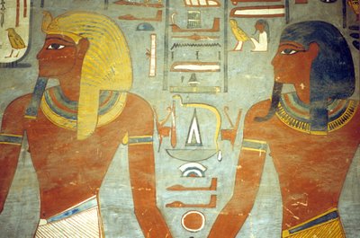 古代エジプト、絵画、ラメセス1世の墓、ラメセス1世とハルシエシス神 作： School Egyptian