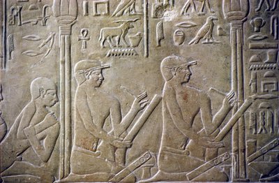 古代エジプト、レリーフ／彫刻、メレレウカの墓、メレレウカのマスタバ、第6王朝、サッカラ、村の長老たちは事務官に誤った納税申告を認めざるを得なかった（写真） 作： School Egyptian